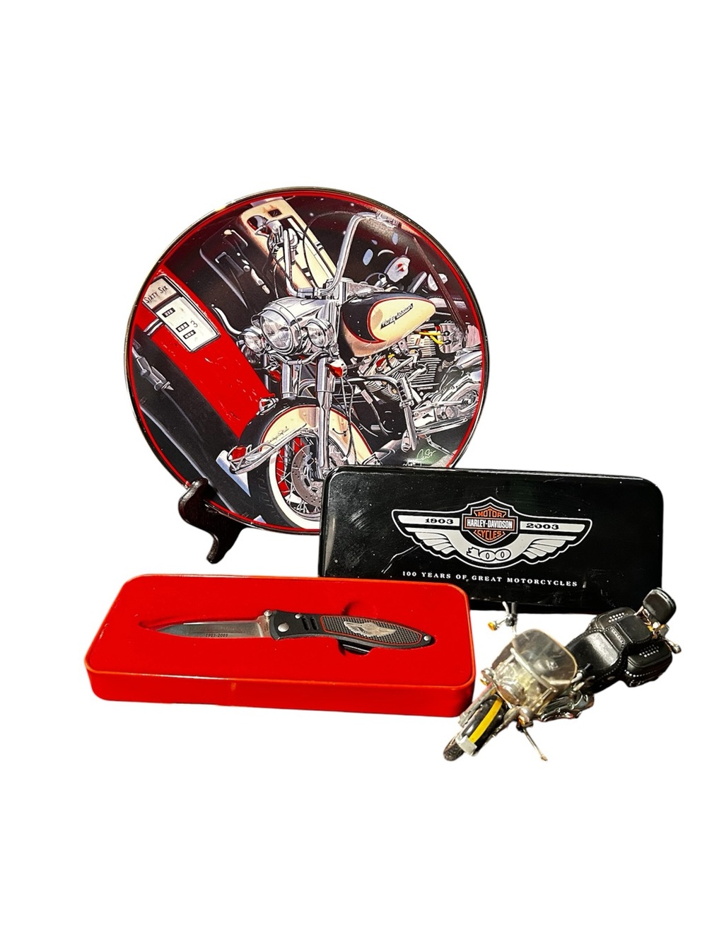 Harley-Davidson Red & Black Men's Knife, Tin & Keychain Set